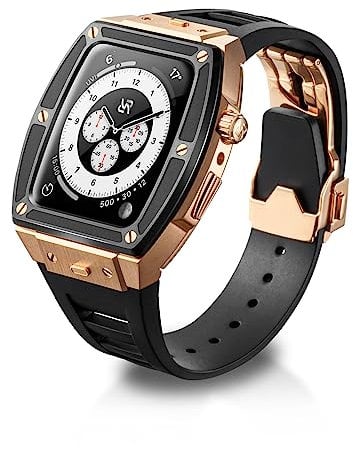 RYUEUYA Luxus-Designergehäuse aus Edelstahl und Gummiarmband für Apple Watch Series 9 8 7 6 SE 44/45mm - Taktischen Funktionen und Schnellwechselband für die iWatch, BR-BR