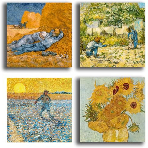 Quadri Moderni VAN GOGH 4 pz. cm 20x20 cad. Stampa su Tela CANVAS Arredamento Arte Astratto XXL Arredo per soggiorno salotto camera da letto cucina ufficio bar ristorante (4pz. 20x20 cm, 3)