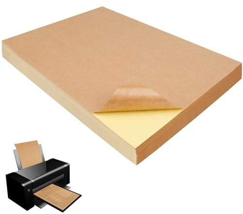 CAUTIOUS 60 Stück Kraftpapier Druckerpapier Selbstklebend A4(297x210mm) Bastelpapier Kopierpapier Pappe Bastelkarton Etikettenpapier Aufkleber Papier Craft Sticker Papier zum Bedrucken