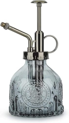 MEETOZ Vaporisateur en verre pour plantes - 200 ml - Style vintage - Pompe supérieure en plastique bronze - Arrosoir pour plantes d'intérieur - Pour jardin, plantes, nettoyage (gris)