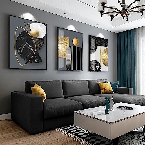 FSLEOVN 3er Moderne Wohnzimmer Wandbilder Schwarz Weiß Gold Geometrische Bild auf Leinwand Abstrakt Marmor Leinwand Schwarz Gold Home Decor Bild Rahmenlos (Schwarz Gold,50x70cm)