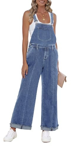 Roskiky Overall Damen Denim Loose Fit Wide Leg Bib Stretch Baggy Jeans Y2K Comfy Jumpsuit Damen Elegant