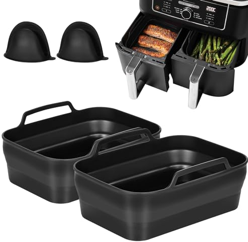 Easyki 2pack Silicone Air Fryer Liners for Ninja Air Fryer Dual, Ninja Air Fryer Accessories, Reusable Air Fryer Silicone Liner for Ninja DZ201 DZ401 Tower T17088