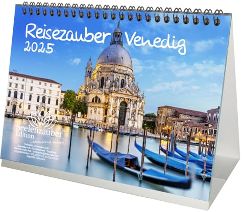 Reisezauber Venedig DIN A5 Tischkalender für 2025 Italien Strand Urlaub Meer Gondel Rialto- Seelenzauber