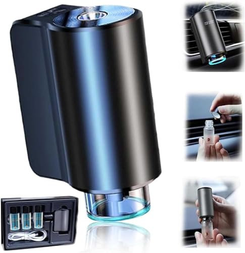 Smart Car Air Freshener,Rechargeable Aroma Diffuser with 3 Levels of Adjustable Intelligent Car Diffuser with 3 Bottles Essential Oil(cha-nel)