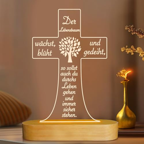 OkiyiD Taufe Geschenke für Mädchen Jungen, Kreuz Baum des Lebens Nachtlicht LED warm weiße Lampe für Kinder Baby Kommunion Taufe Geburt Geschenke, Weiche Nachtlampe für Kinder Schlafzimmer Geburtstag