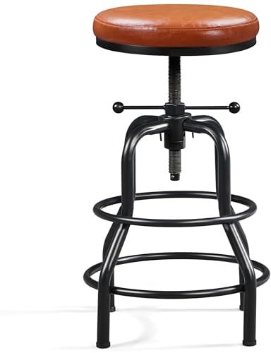 Yaheetech Sgabello Bar in Similpelle Vintage Industriale Marrone Chiaro | Altezza Regolabile 54,5 a 71,5 cm, Imbottiti in Finta Pelle, Poggiapiedi Metallo, Penisola, per Cucina Salone Ristorante