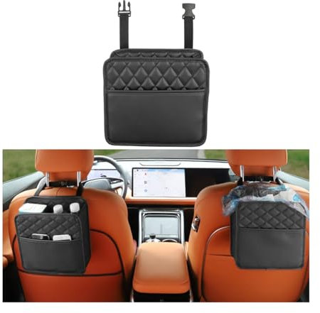 JNNJ Leder-Auto-Mülleimer, Hängender Auto-Mülleimer Mit Faltbarem Und Tragbarem, Mehrzweck-Autozubehör-Innenraum-Auto-Mülleimer, Wasserdichter Auto-Mülleimer(Schwarz)