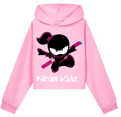 Forlcool Ninja Kidz Girls Hooide Cotton Tops Long Sleeve Pullover Jumpers (Pink,5-6 Years,5 Years,6 Years)