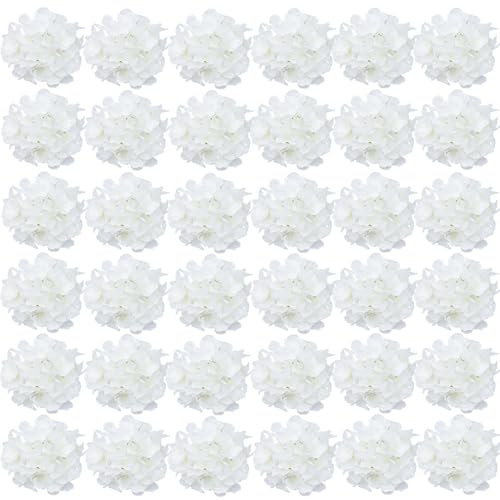 FagusHome 35 Pièces Têtes Fleur d'hydrangea 18CM Artificielle Fleur Artificielle avec Tiges Fausses Fleurs d'hortensia Bouquets pour Décoration (Blanc Pur)