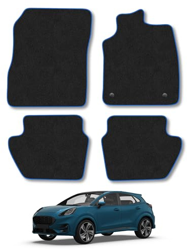 Fits Ford Puma (2019+) [Mild Hybrid] Carpet Car Mats | Blue Edge Trim Tailored Fit Floor Mats Full Coverage Protection Accessories Easy Clean Anti Slip Made in the UK