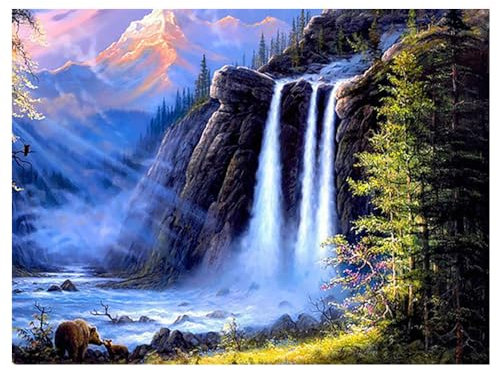 DCIDBEI Diamond Painting Runde Steine Landschaft und Natur 50x40 cm Diamond Painting Wasserfall Groß Perlen Bilder Erwachsene Landschaften Wald Diamant Painting Bilder Wasserfall Bilder Erwachsene