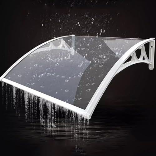 Zlovne Marquise de Porte d’Entrée en Polycarbonate Transparent,Marquise Solaire Abri Banne,Marquise Porte Exterieur de Toit Auvent en Arc,Protection Contre la Pluie et la Neige (80x120cm/32 x47)