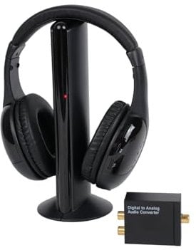 Queemie Auriculares Inalámbricos para TV con Radio FM, Monitor, Auriculares InaláMbricos con Decodificador Digital, sobre La Oreja, Compatibles con PC TVs
