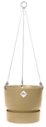 elho Greenville Hängeampel 24cm Balkonkasten - Goldener Sand | ∅ 23.5 x H 20.5 cm | Integrierter Untersetzer | für den Außenbereich | 100% recyceltes Plastik