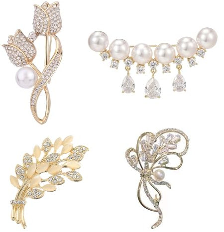 TYFGRT Lot De 4 Broches À Fleurs, Broches Brillantes, Broches en Strass, Broches Décoratives, Broches Vintage, Broches Élégantes pour Femmes, Adaptées Aux Vêtements, Foulards, Chapeaux