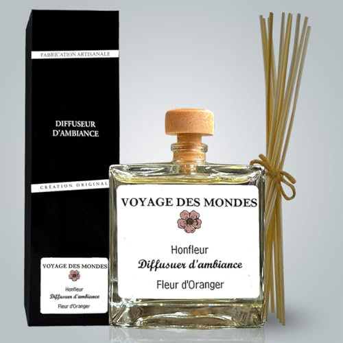 Voyage des mondes Diffuseur d'arôme Fleur D'oranger 100ml en Plastique avec bâtonnets parfumés pour petite pièce, Longue durée, Parfum Naturel, Fabriqué en France