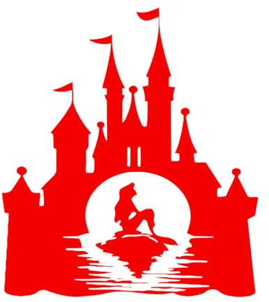 Wandtattoo Schloss, Wanddeko fürs Kinderzimmer, Motiv: Meerjungfrau, mit Schloss, Vinyl, für Kinderzimmer, Dekoration, Poster-S-37x42cm-Red