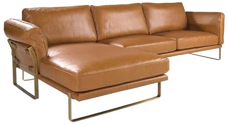 ÁNGEL CERDÁ - 5 Sitzer Ecksofa (Linke Ecke) aus Kamelfarbenem Leder - Modernes und Elegantes Design - Robuste Struktur aus Kiefernholz und Beine aus Edelstahl - 302 x 166 x 84 cm