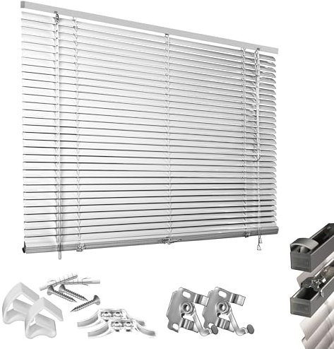 HUGG Klemmfix-Jalousien Fenster ohne Bohren, mit Klemmclips, Wand- und Deckenmontage, 100 x 220 cm, Silber