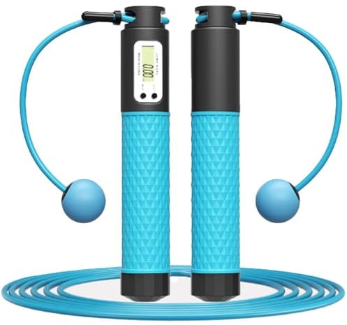 Skipping Rope with Counter, Skip Rope with LED Display, Workout Equipment Non-slip Handle for Women Men Adult Kids-Jump Rope For Exercise Fat burning Workout Home or Gym personal Training Rope (Blue)