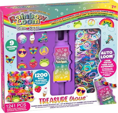Bandai Rainbow Loom Cute Tique – Box zur automatischen Herstellung von elastischen Armbändern – Kreativset – enthält 1200 Gummibänder, Auto-Loom und Zubehör – Sortiment – Spielzeug für Kinder ab 7