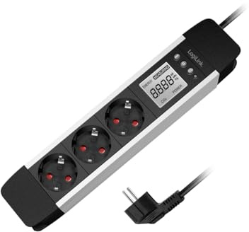 LogiLink LPS285-3-Fach Steckdosenleiste, LCD Display, Echtzeit Anzeige für Energieverbrauch/CO2-Emission