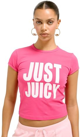 Juicy Couture Damen JUST Juicy Cap Sleeve figubetontes Print Top Oberteil versch. Farben T-Shirt, Raspberry Sorbet, L