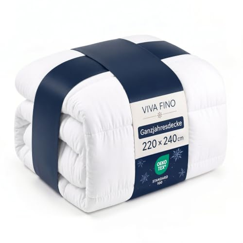 VIVA FINO Bettdecke 220x240 cm Ganzjahresdecke 4 Jahreszeiten Mikrofaser 300 GSM,Weiche und warme Bettdecke für Allergiker Weiß Hypoallergen Atmungsaktiv Pflegeleicht Duvet Schlafdecke
