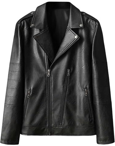 Giubbotto di Pelle Uomo, Elegante Vintage Giacche in Pelle Casuale Sottile Slim Fit Giubbino Primaverile Bomber Corto alla Moda Giubbotto Giacca Similpelle Giacca Mezza Stagione Chiodo Pelle Uomo