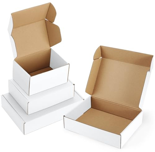 Poever Versandkartons in verschiedenen Größen, 45 Stück, 6 x 4 x 3 & 7 x 5 x 2 & 9 x 6 x 2, kleine Versandkartons, weiße Wellpappe, zum Verpacken von Kleinbussen