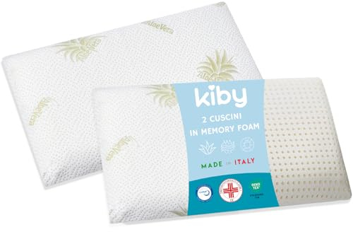 Kiby® Coppia Cuscini Memory Foam 70x40, [Dispositivo Medico], Forato con Supporto Cervicale, Fodera con Aloe Vera | Certificato OEKO-TEX® e CERTIPUR™