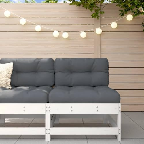 QZZCED Garten-Mittelsofa Weiß Massivholz Kiefer Sitzgruppe für den Garten Lounge Set für Gärten