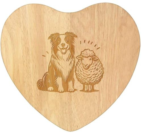 Azeeda 'Border Collie with Sheep' Heart Chopping Board (WB00092261) | Wooden Cutting / Serving Board for Kitchens, Cheese and Gifts