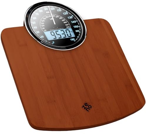 ZENO Hybrid 2-in-1 Analog & Digital Weighing Scale for Body Weight up to 180kg - Thick Tempered Glass - Extra Large Display - Easy to Read Digital Bathroom Scale - New Version - Dark Wood