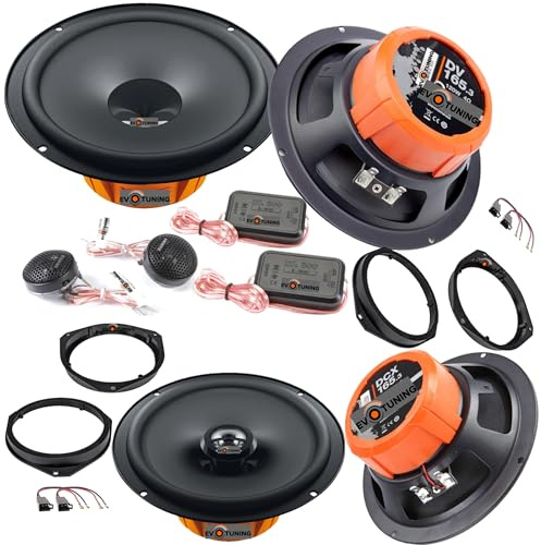EvoTuning Kit 6 Casse Altoparlanti per Alfa Giulietta dal 2010 Anteriori e Posteriori compatibile con Hertz DSK165.3+DCX165.3 Set 2 Woofer +2 Tweeter +2 Coassiali +4 Anelli 4 Cavi (No Plug and Play)