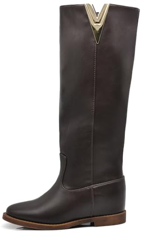 IF Fashion Stivali Alti da Donna Con decorazione metallica a forma di V Zeppa Interna Rialzo LY81-7