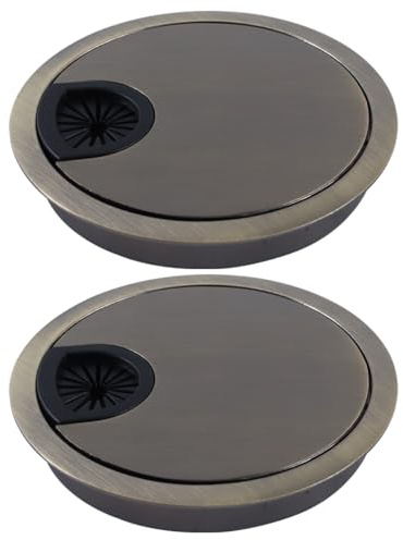 DUZEPA Lot de 2 passe-câbles de bureau, en alliage de zinc, 80 mm de diamètre, pour le bureau et la maison, organiseur de câbles (bronze)