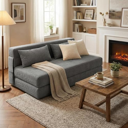 4-in-1 Klappsofa Faltbares Schlafsofa Mit 2 Kissen & Waschbarem Bezug, Umwandelbarer Schlafsessel & Bodensofa Aus Hochelastischem Kaltschaum, Sofa Bett Für Wohnzimmer Schlafzimmer, Dunkelgrau