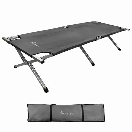 Montafox Profi XXL THW-Feldbett Feldbett Klappbett 218 x 80 x 47 cm Aluminium Camping nachspannbar Bett bis 200 kg Belastbar Tragbar Klappbar Liege Reise Bequem Stabil Gästebett, Farbe:Grey