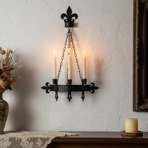 We Moment Zone 1 Stück Kerzenhalter Wand Vintage,3-Kerze Wandschaufeln für Taper Kerze,Gotische viktorianische Kandelaber WanddekorationSchwarz Metall Wandkerzenhalter für Wanddeko