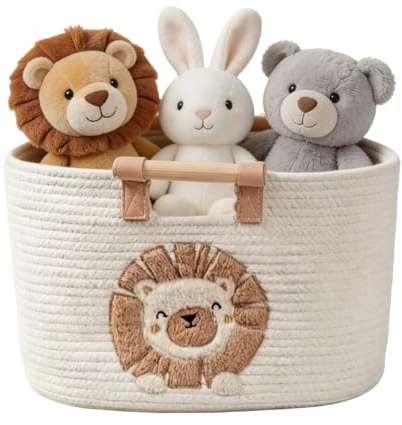 Aufbewahrungskorb aus Baumwollgeflecht mit Griffen, Aufbewahrungskorb mit Cartoon-Motiven für Kinderzimmer, spielzeugkorb, wäschekorb kinderzimmer, Großes Fassungsvermögen und robust (Bärchen)