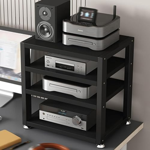 Rack De Audio, Soporte Multimedia,Gabinete De Almacenamiento Multimedia,Con Ruedas Silenciosas Y Estantes Ajustables,For Entretenimiento,Juegos Y Equipos Estéreo(Black,17.7X18.9)