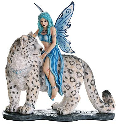 Pacific Giftware Decorative Companion Fairy Hima with Snow Leopard Collectible Decorative Statue 8H