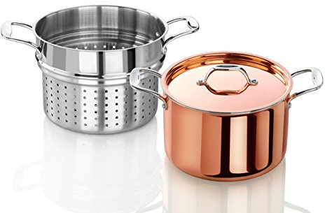 Artaste 56877 Rain Tri-Ply Copper Clad Induction Ready Stock Pot with Steamer, 7.5-Quart