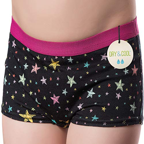 DRY & COOL Tages-Inkontinenzslip für Mädchen Unterwäsche Waschbar Absorbierende Einlage Stary Night, Schwarz, 134-140 cm (9-10 Jahre)