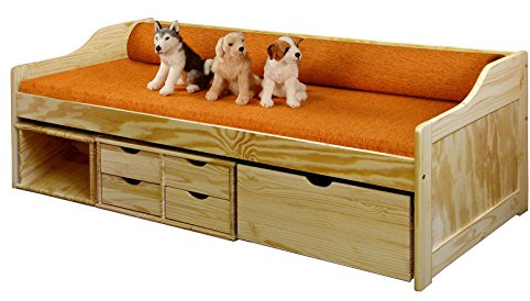 IDEA Möbel s.r.o. Sofabett Nibia mit Schubladen inkl Rost 90x200cm Natur Kiefer lackiert
