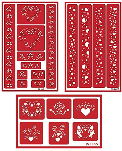 3 Armour Etch Over N Over Reusable Glass Etching Stencils Set | Heart, Floral, Star, Circle Borders and Patterns