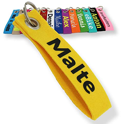 LALALO Schlüsselanhänger aus Filz mit Namen, Personalisiertes Schlüsselband Geschenkidee mit Aufschrift oder Wunschtext, Glücksbringer Filzanhänger mit Name, Geburtstag (Gelb)
