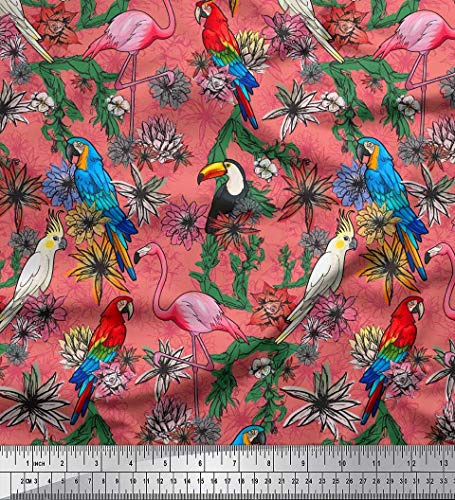 Soimoi Orange Maillot de Coton en Tissu Perroquet Ara, Flamants Roses et Toucan Oiseau Tissu Imprime par Metre 58 Pouce Large